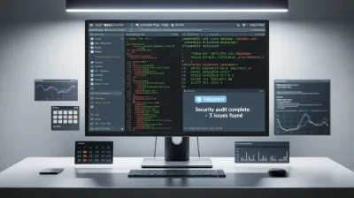 Monitor con terminal de auditoría de seguridad y notificación de Telegram con el resultado del análisis