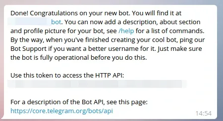 Token del bot recibido de BotFather