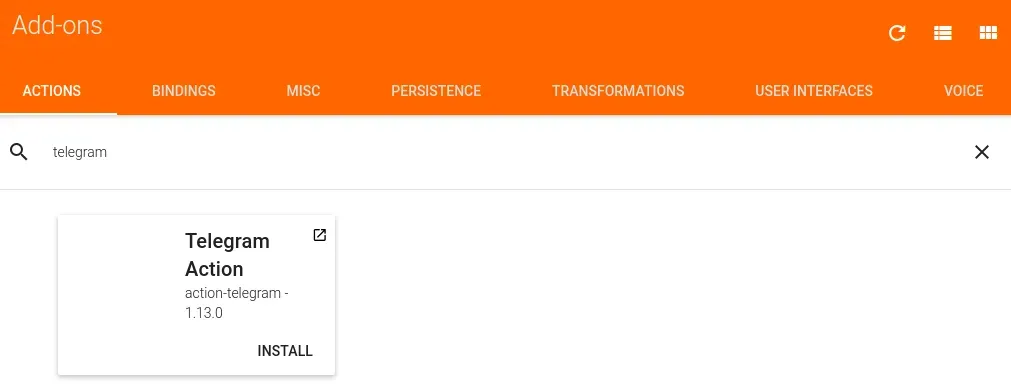 Instalar action telegram en OpenHAB 2