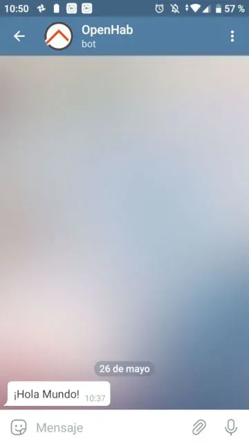 Mensaje recibido en Telegram desde OpenHAB 3