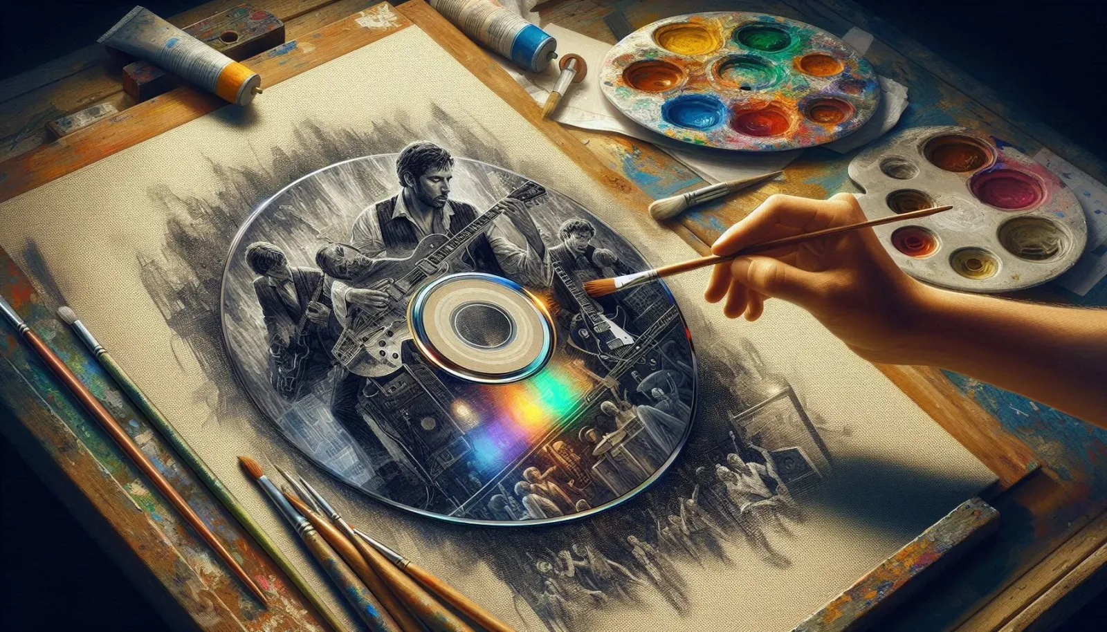 Captura de GIMP editando la portada de un CD con herramientas de selección y recorte