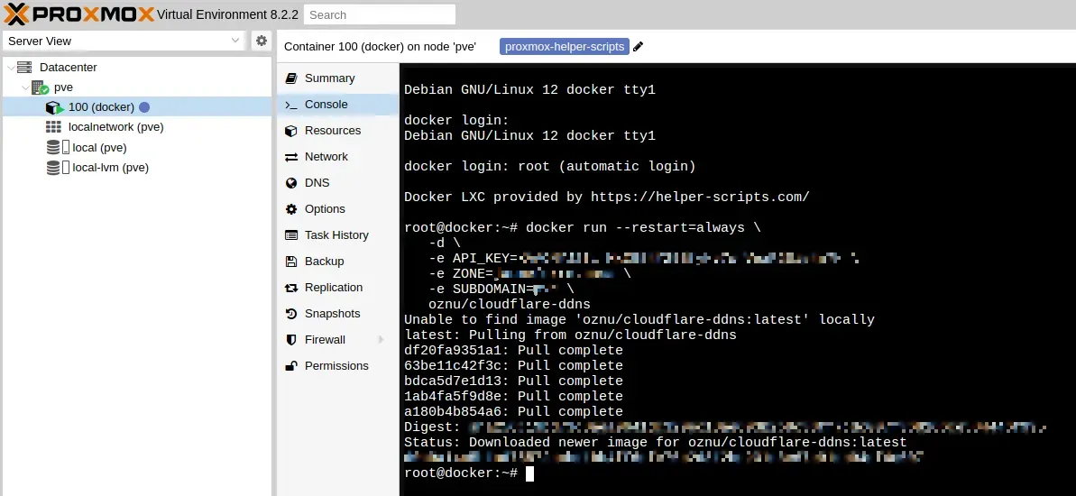 Cloudflare-ddns ejecutándose en Docker