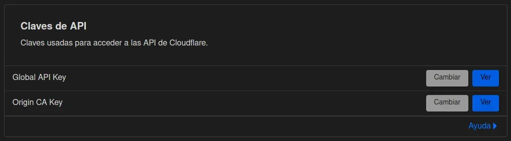 Obtenemos la Global API Key de Cloudflare