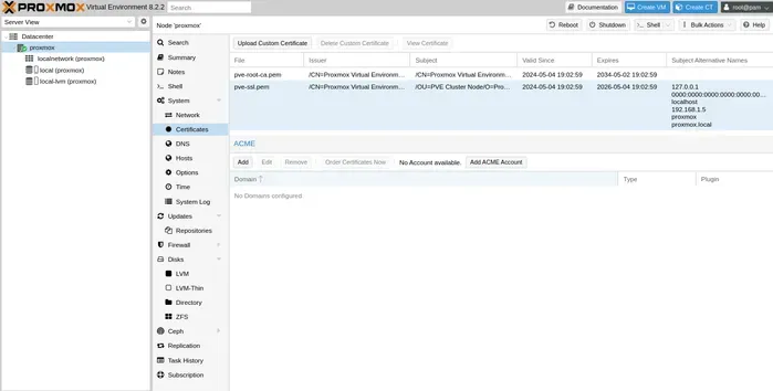 Ventana principal de Proxmox VE