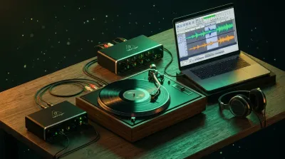Captura de Audacity grabando un vinilo con medidor de niveles y forma de onda visible