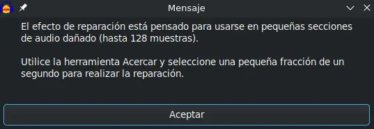 Audacity: reparación Diálogo de reparación