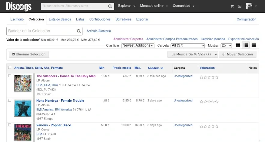 Discogs versión web