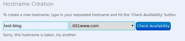 Formulario de creación de hostname Crear nuevo hostname en NOW-DNS