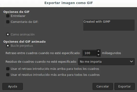 Exportar como GIF animado en GIMP