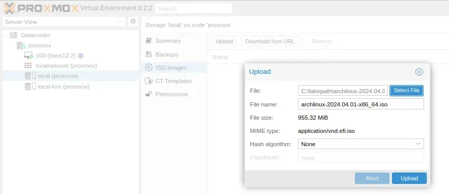 Añadir la imagen ISO de Arch Linux a Proxmox