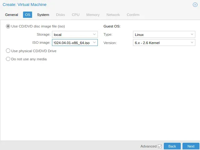 Pestaña Sistema operativo