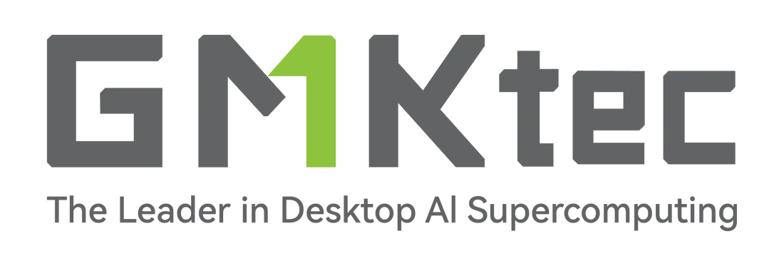 Logotipo de GMKtec con el eslogan 'The Leader in Desktop AI Supercomputing'.