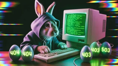 Terminal mostrando un error 404 con estética CLI y glitch animado