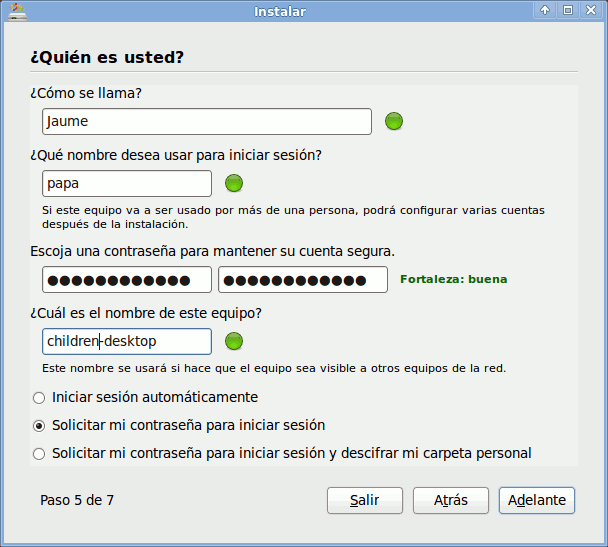 Creación de usuario