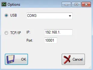 Seleccionar puerto USB en RFXmgr