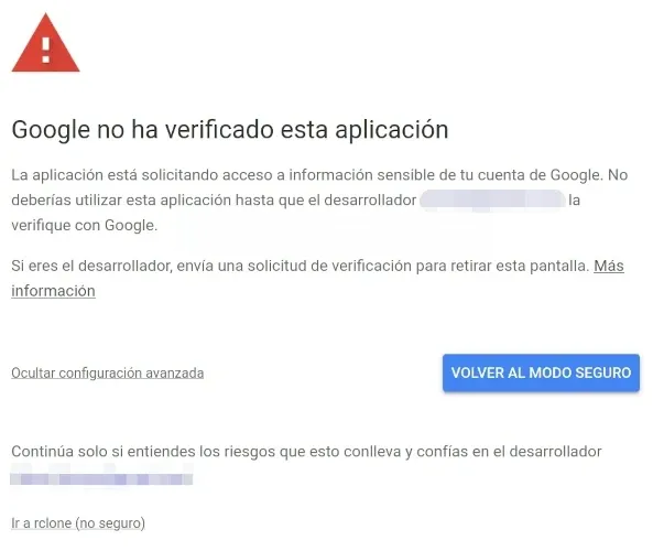 Aviso de seguridad de Google