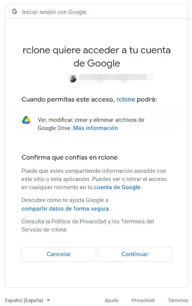 Confirmar acceso a la aplicación