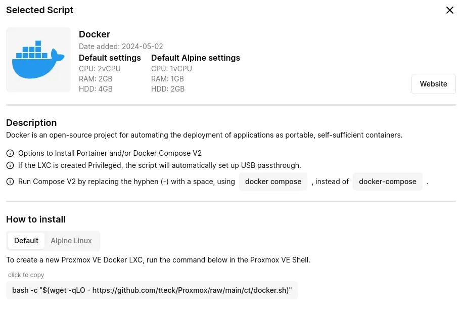 Script de instalación de Docker en Proxmox