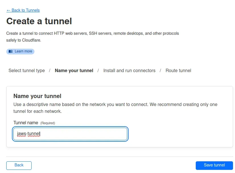 Introducimos el nombre del túnel