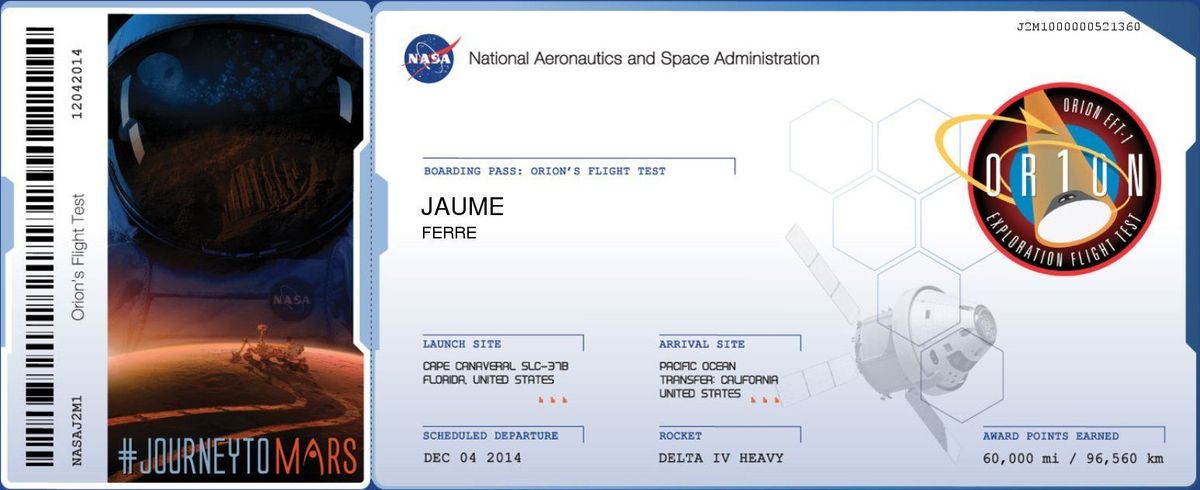 Tarjetas de embarque virtuales para el vuelo Orion