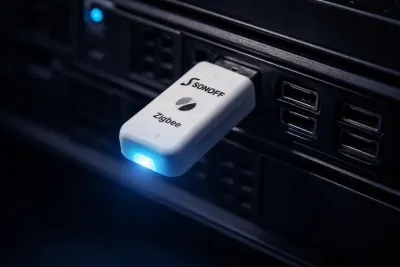 Dongle Sonoff Zigbee 3.0 USB conectado a un servidor Proxmox