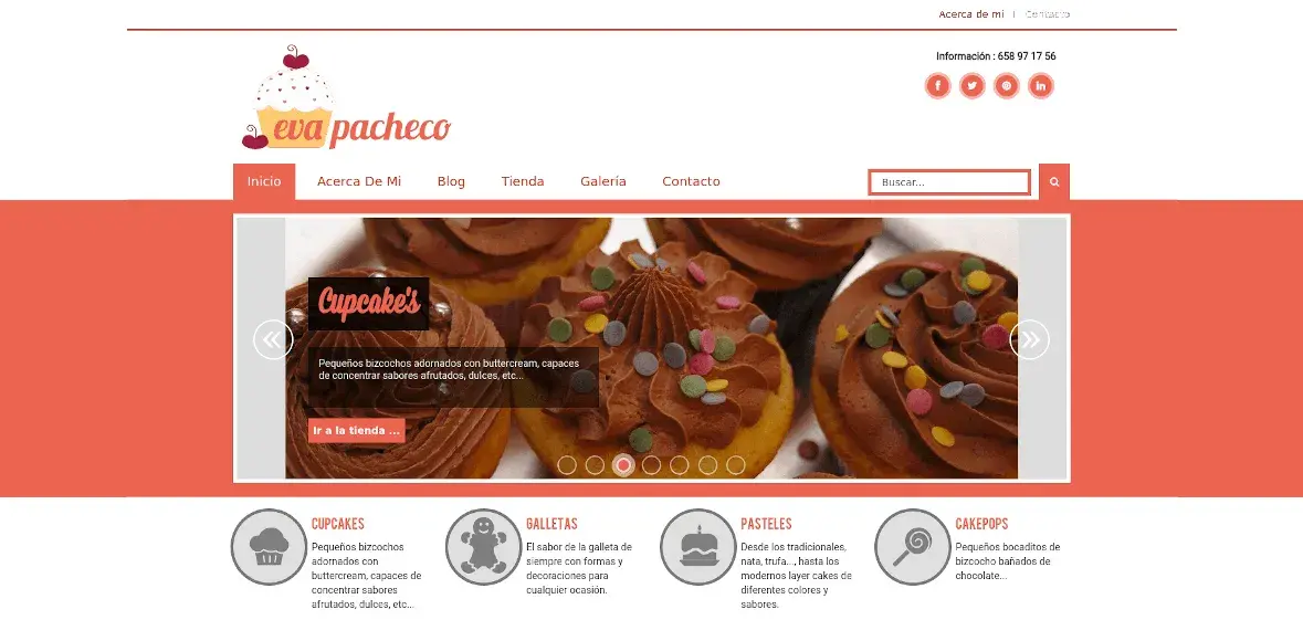 Captura de pantalla del sitio web Eva Pacheco